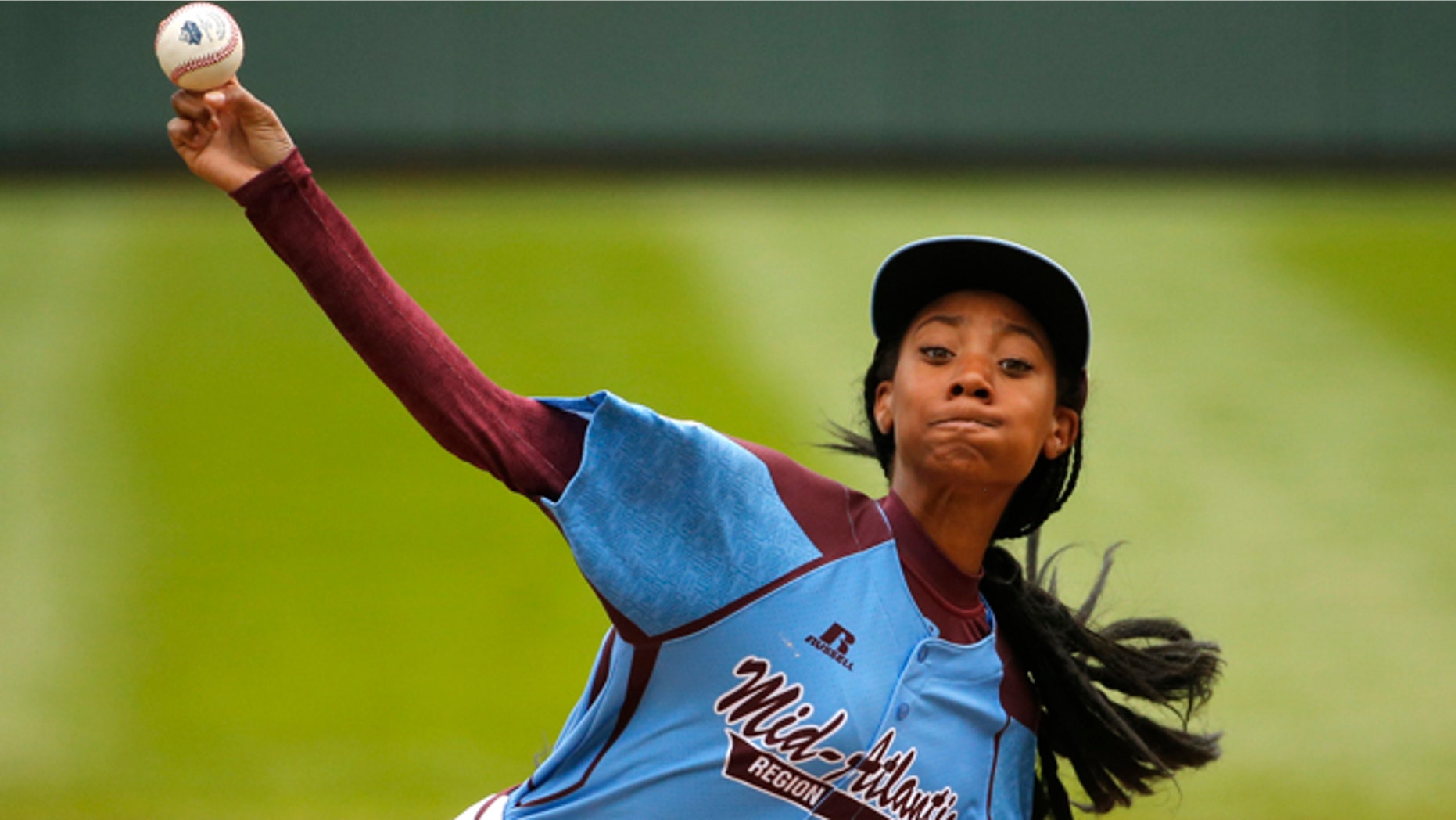 Aug. 15, 2014: In this file photo, Pennsylvania's Mo'ne Davis delivers in the first inning against Tennessee during a baseball game in United States pool play at the Little League World Series tournament in South Williamsport, Pa.