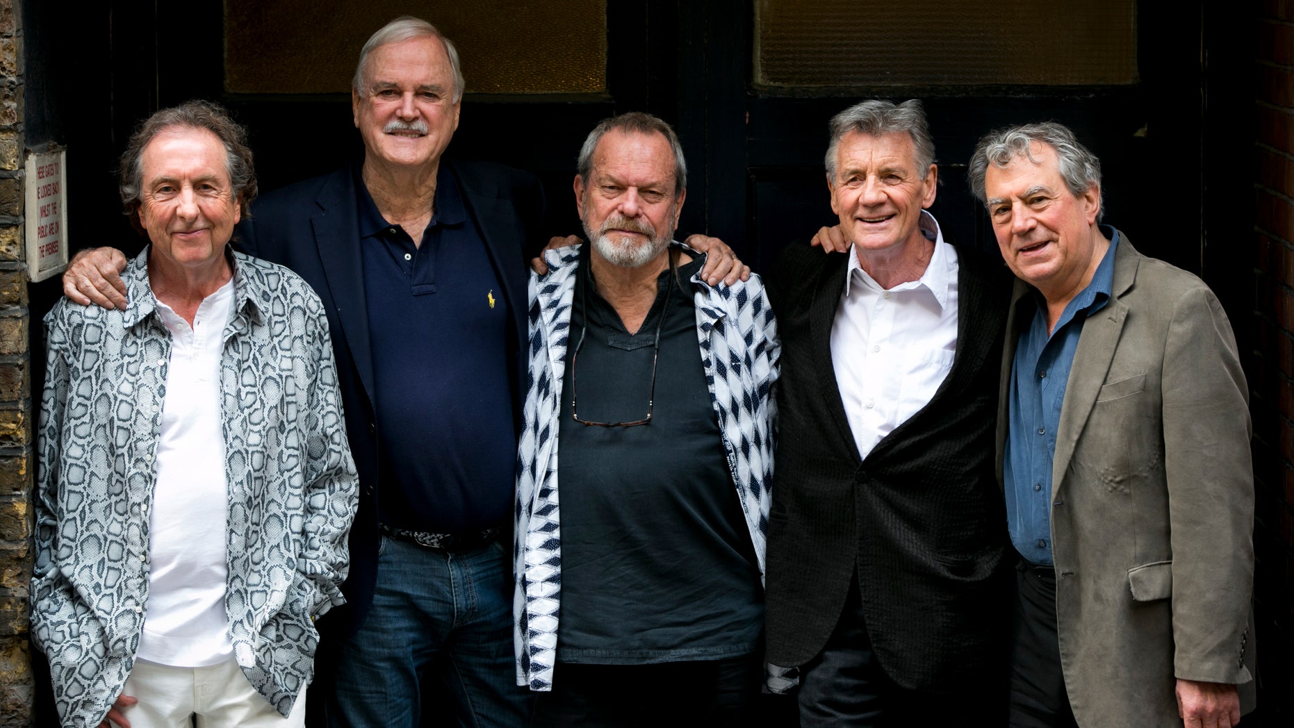 June 20, 2014. From left, Eric Idle, John Cleese, Terry Gilliam, Michael Palin and Terry Jones of the comedy group Monty Python pose for photographers during a photo call in London.