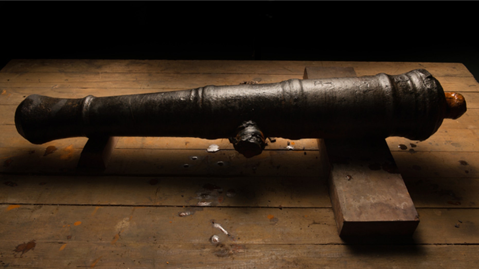 A 17th century cannon, found near the Lajas reef near Fort San Lorenzo, Colon. The cannons are in conservation at the Patronato Panama Viejo laboratory in Panama City, Panama. The cannon most likely belonged to Captain Henry Morgan's lost fleet of 1671.