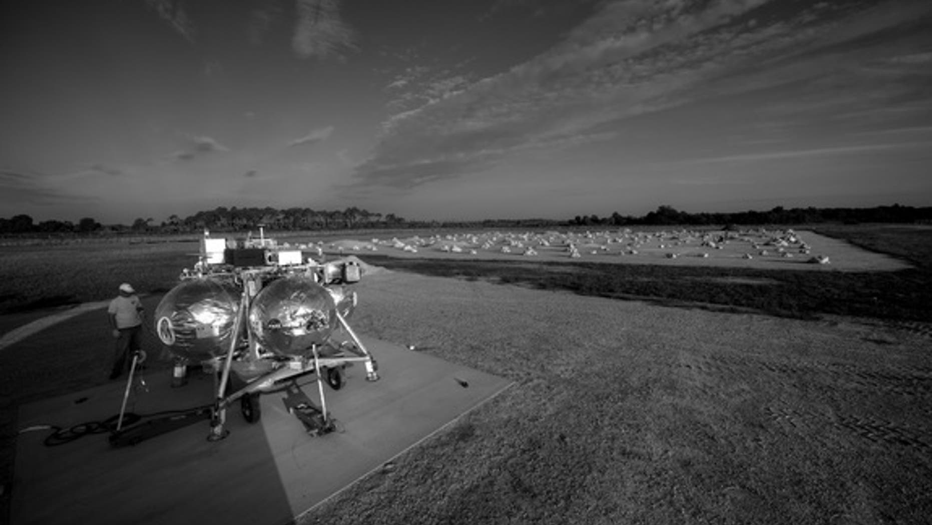 NASA's Morpheus lander prototype and the new hazard field at Kennedy Space Center in Florida are seen in this view. Image released August 2, 2012.