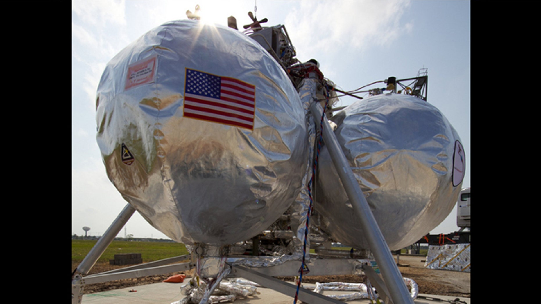 NASA's Morpheus prototype lander rests on its launch pad waiting for a test at Johnson Space Center in Houston.