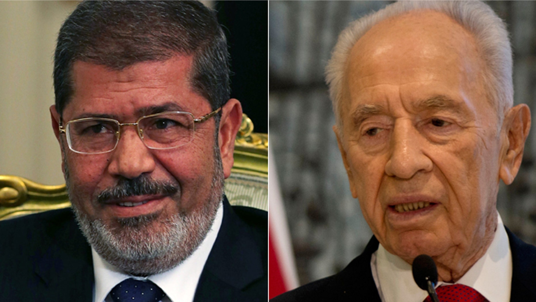 A spokesman for Egyptian President Mohamed Morsi, left, denies sending a letter hoping for peace in the region to Israel's President Shimon Peres, right.