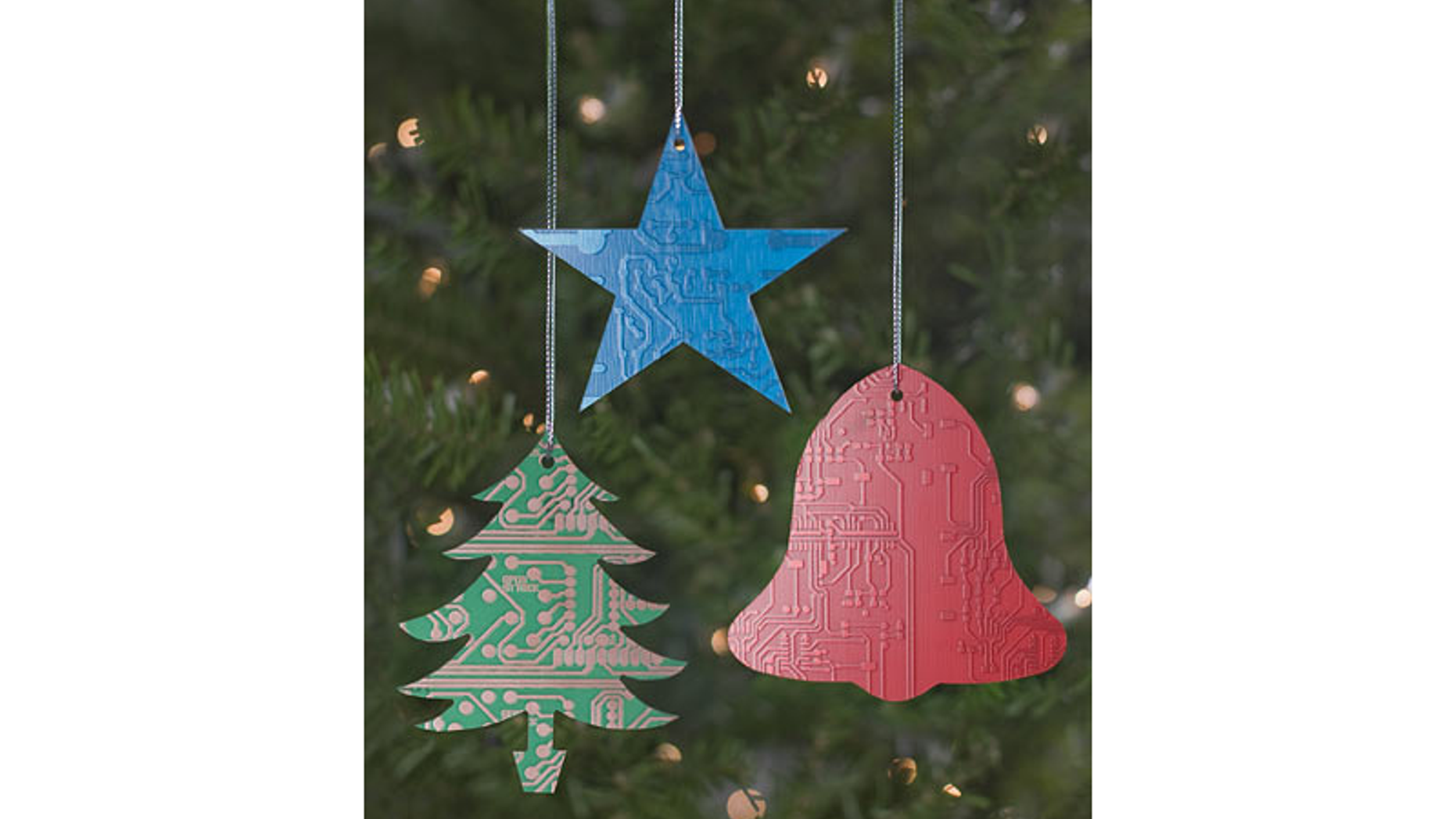 Thinkgeek.com, $19.99, set of 3
What tech geek wouldn't love these recycled computer motherboard ornaments?
