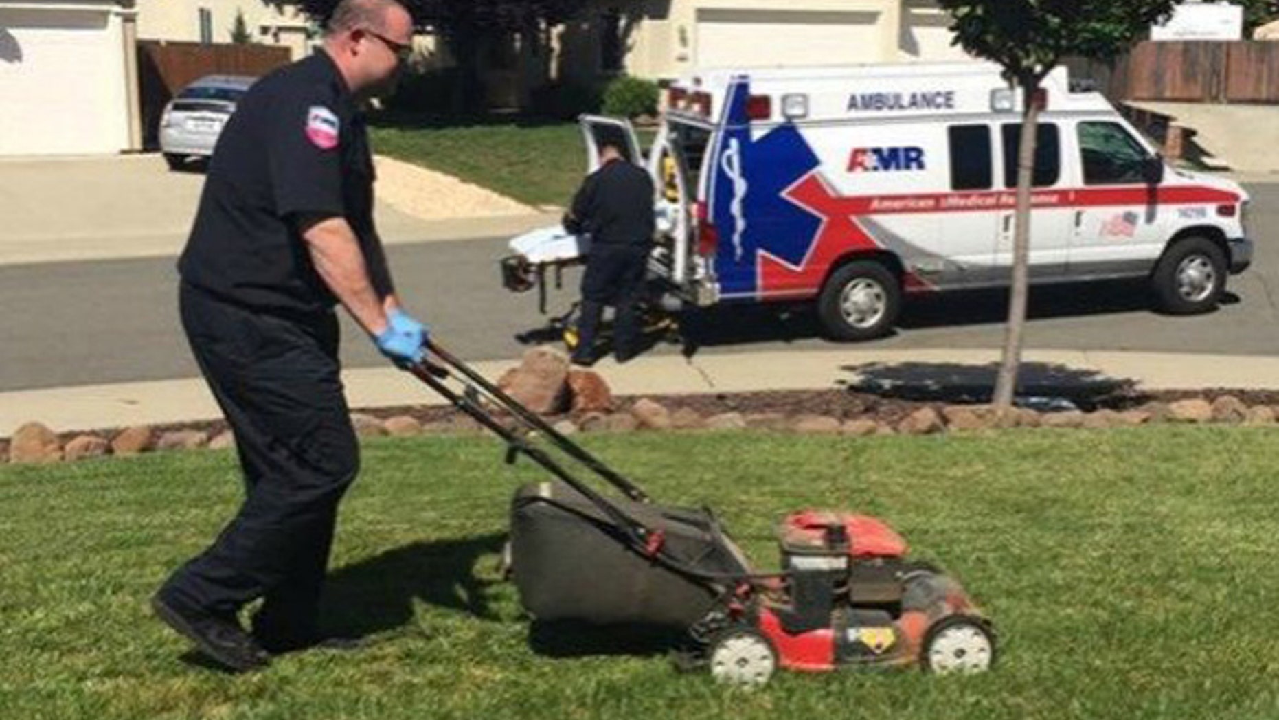 A California EMT worker who responded to an emergency call finished mowing an 86-year-old's yard.