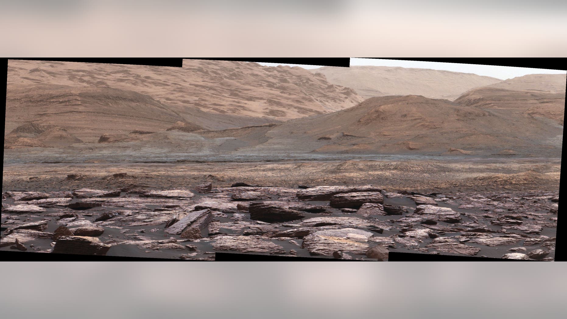 This new image from the Mars Curiosity rover captures purple-colored rocks on the surface of lower Mount Sharp. (Credit: NASA/JPL-Caltech/MSSS)