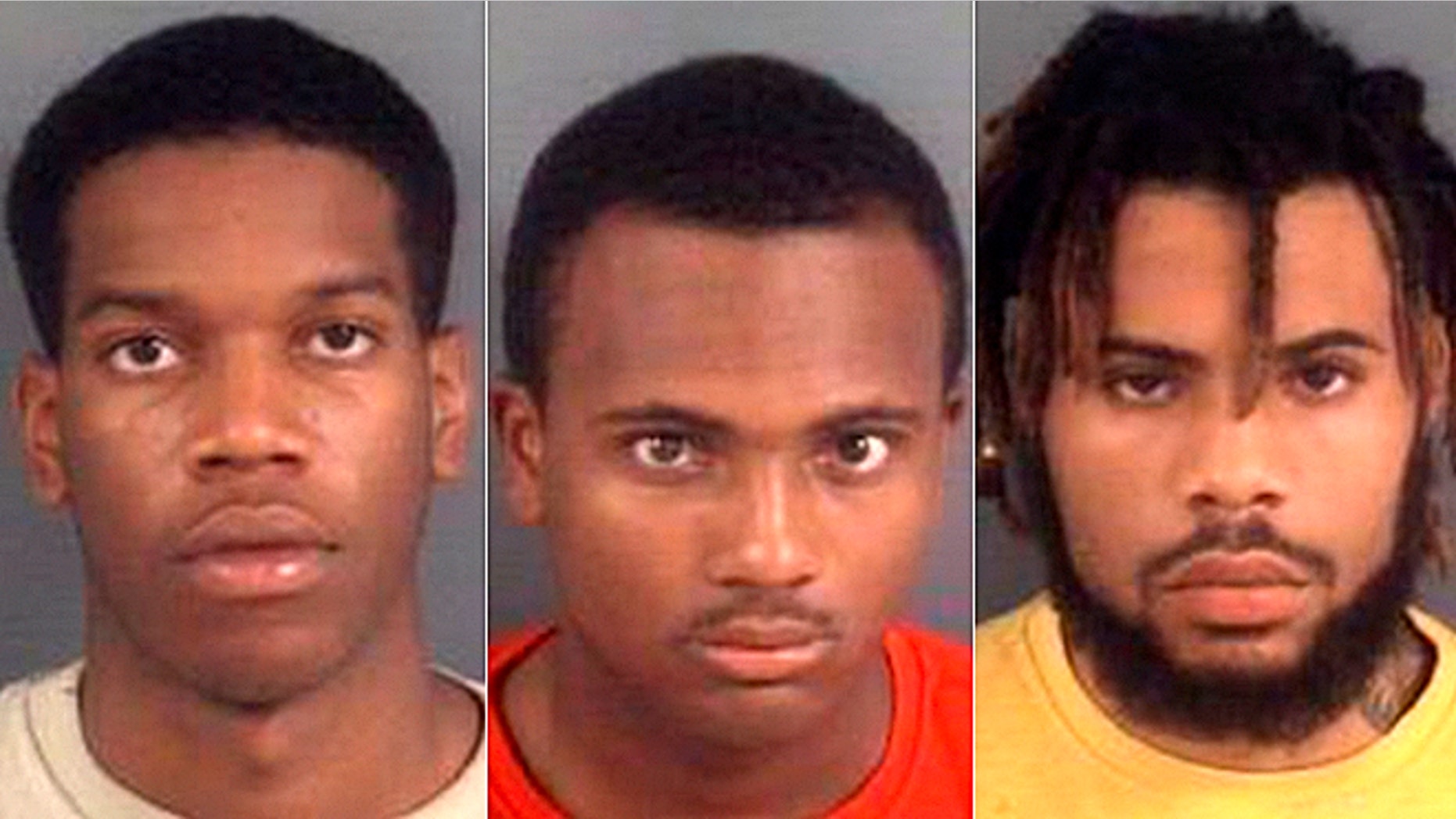 Mug shots for (l. to r.) Ferris Brown, Javier Rashad Johnson and Daivon Tahjai Chambers.