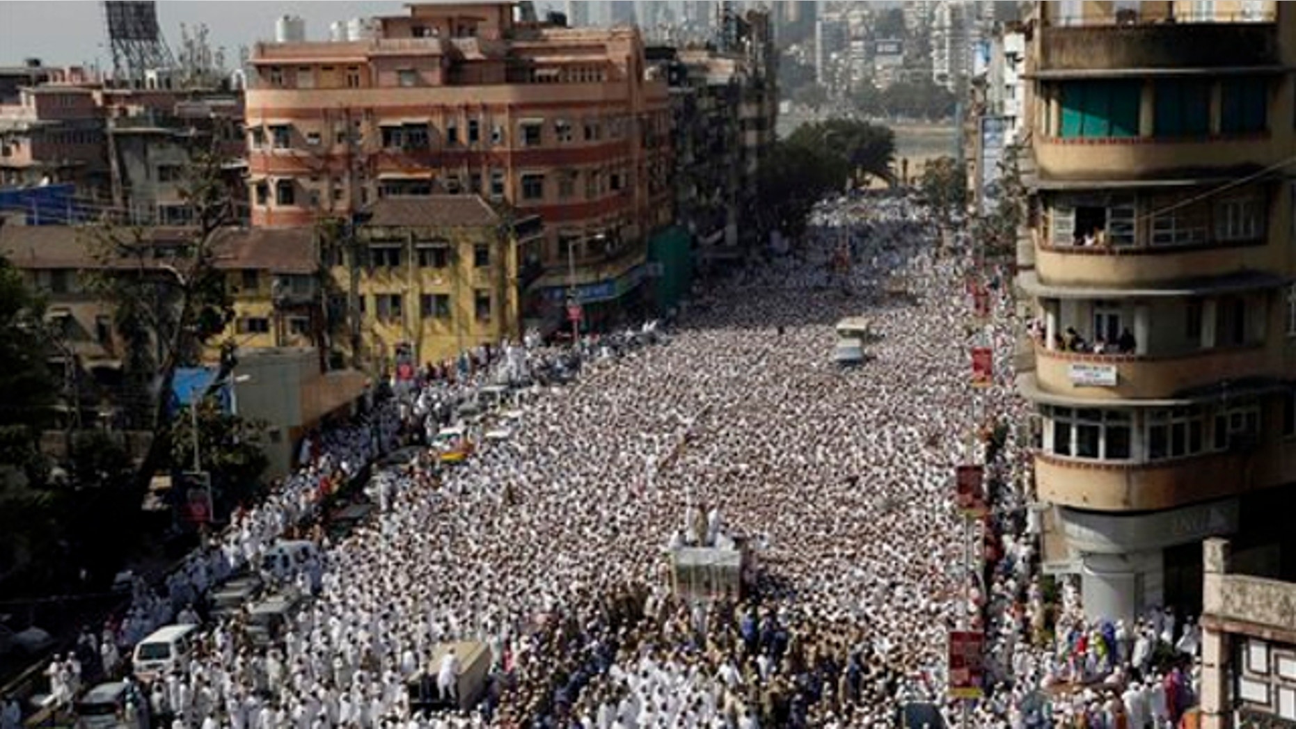 Jan. 18, 2014: Indian Muslims join the funeral procession of the head of the Dawoodi Bohra Muslim community Syedna Mohammed Burhanuddin in Mumbai, India.