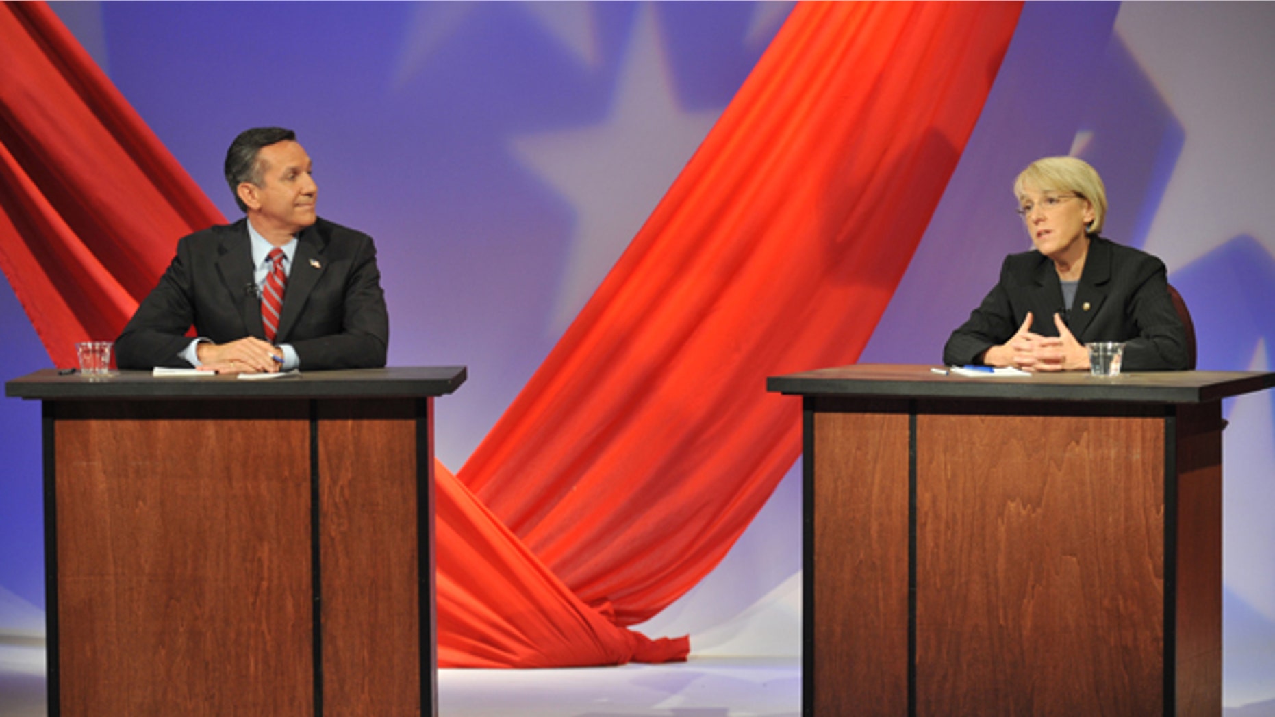 Oct. 14, 2010: Democratic Sen. Patty Murray answers a question during a debate against Republican challenger Dino Rossi at KSPS television station in Spokane, Wash.