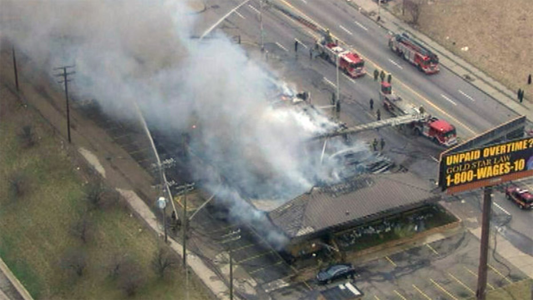This aerial photo shows the Park Medical Plaza on Grand Boulevard at Grand River after a fire broke out Tuesday morning.