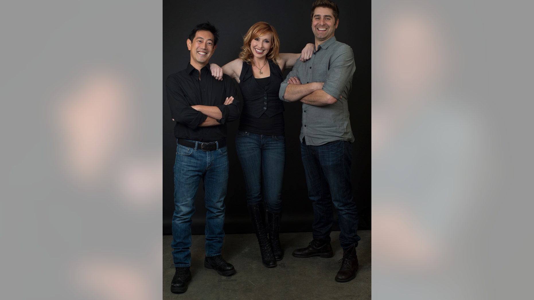From left to right, "Mythbuster cohosts Grant Imahara, Kari Byron and Tory Belleci.