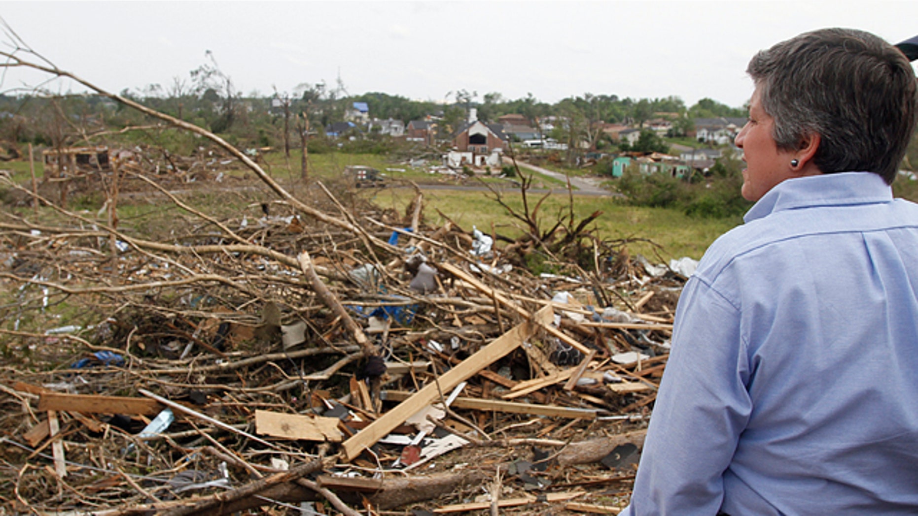 May 1: Homeland Security Secretary Janet Napolitano looks over the destruction where a tornado ripped Pratt City
