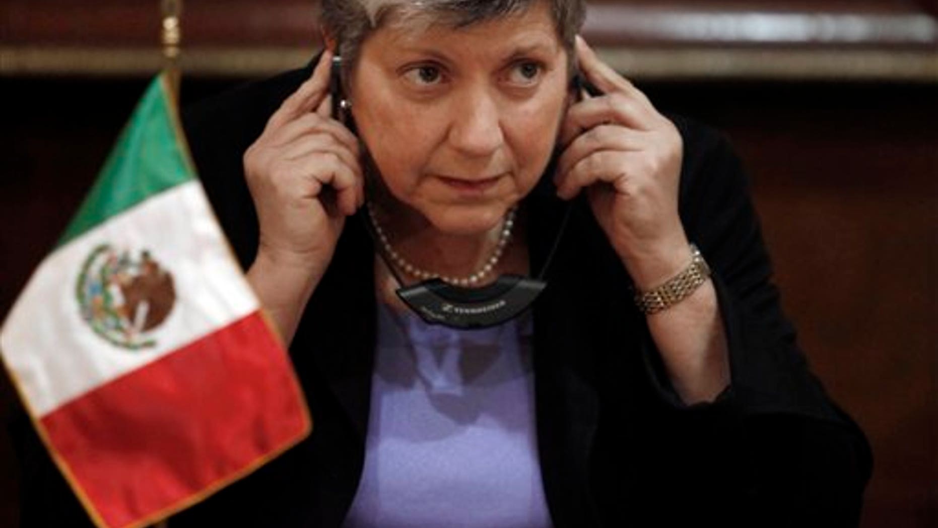 U.S. Department of Homeland Security Secretary Janet Napolitano attends a press conference in Mexico City, Tuesday Nov. 30, 2010. Napolitano is in Mexico to sign bilateral agreements on immigration. (AP Photo/Miguel Tovar)