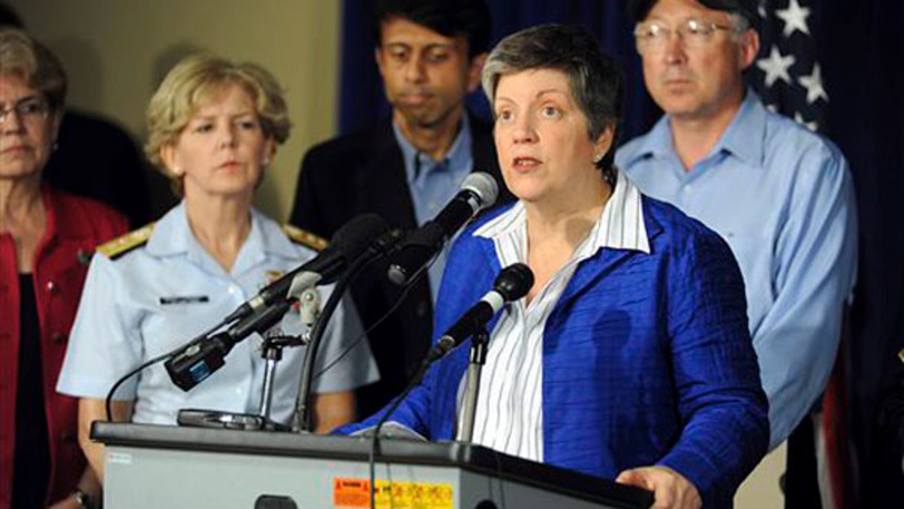 Homeland Security Secretary Janet Napolitano addresses a news conference on April 30 at the command center in Robert, La. (AP Photo)