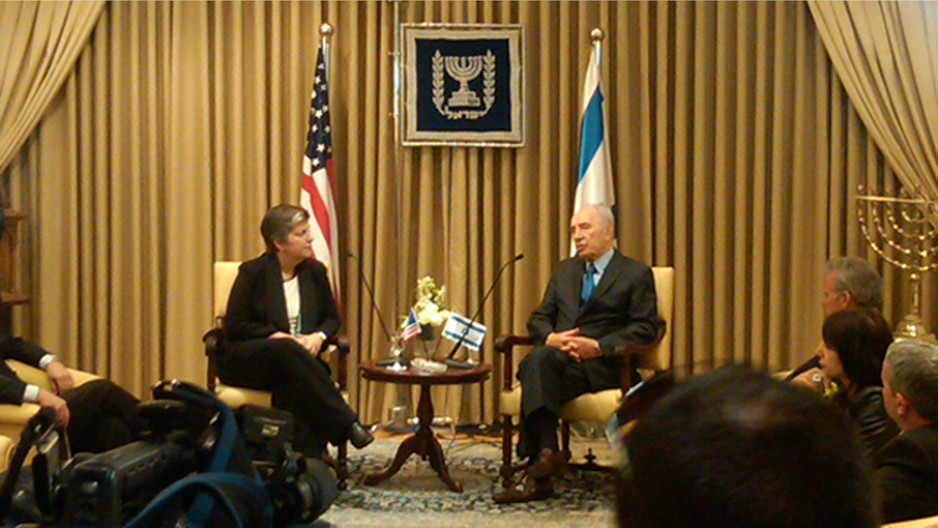 Homeland Security Secretary Janet Napolitano, left, meets with Israeli President Shimon Peres at his residence in Jerusalem on Jan. 3.