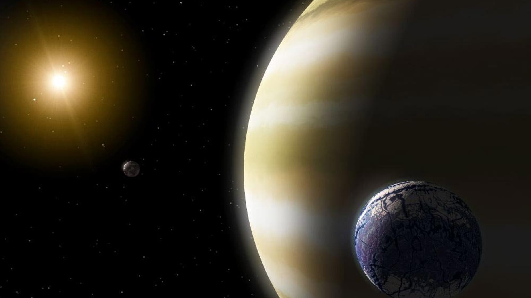 An exomoon circles a gas giant planet in this artist's impression. What happens to exomoons when their planets interact?
