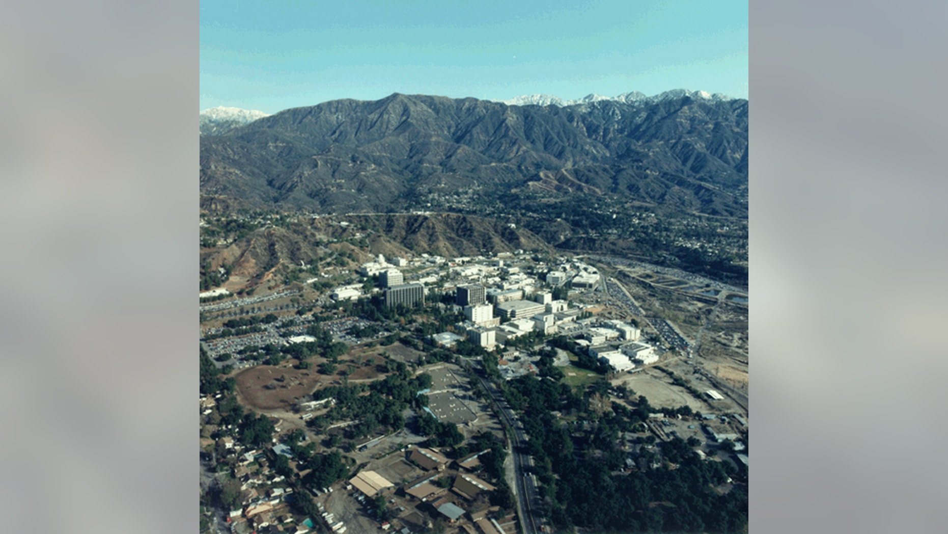 Aerial view of NASA's Jet Propulsion Laboratory (JPL) in Pasadena, Calif.
