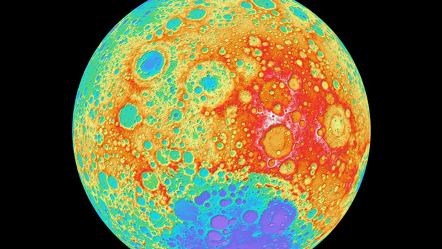This color-shaded relief view of the moon's far side, taken by NASA's Lunar Reconnaissance Orbiter, is part of the highest-resolution near-global lunar topographic map ever created.