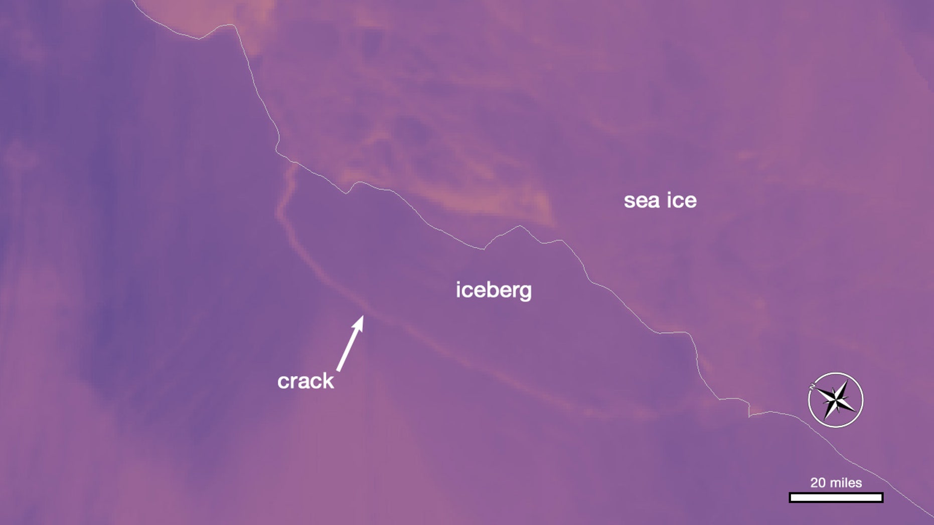 An image from the MODIS instrument on NASA's Aqua satellite shows a crack in a the Larsen C ice shelf on July 12, 2017.