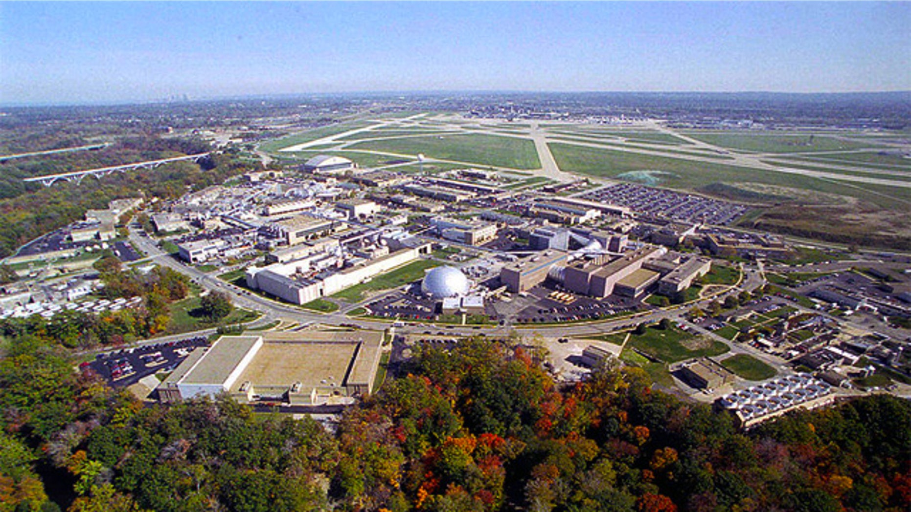 An aerial view of NASA's Glenn Research Center at Lewis Field, Cleveland, Ohio.