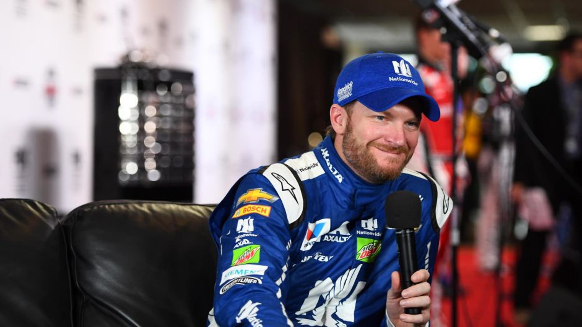 Feb 22, 2017; Daytona Beach, FL, USA; NASCAR Cup Series driver Dale Earnhardt Jr. during Daytona 500 media day at Daytona International Speedway. Mandatory Credit: Mike DiNovo-USA TODAY Sports