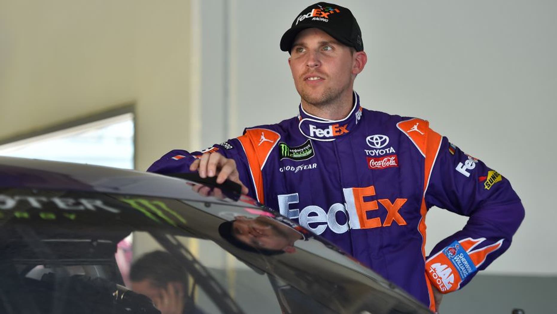 Feb 24, 2017; Daytona Beach, FL, USA; NASCAR Cup Series driver Denny Hamlin (11) during practice for the Daytona 500 at Daytona International Speedway. Mandatory Credit: Jasen Vinlove-USA TODAY Sports