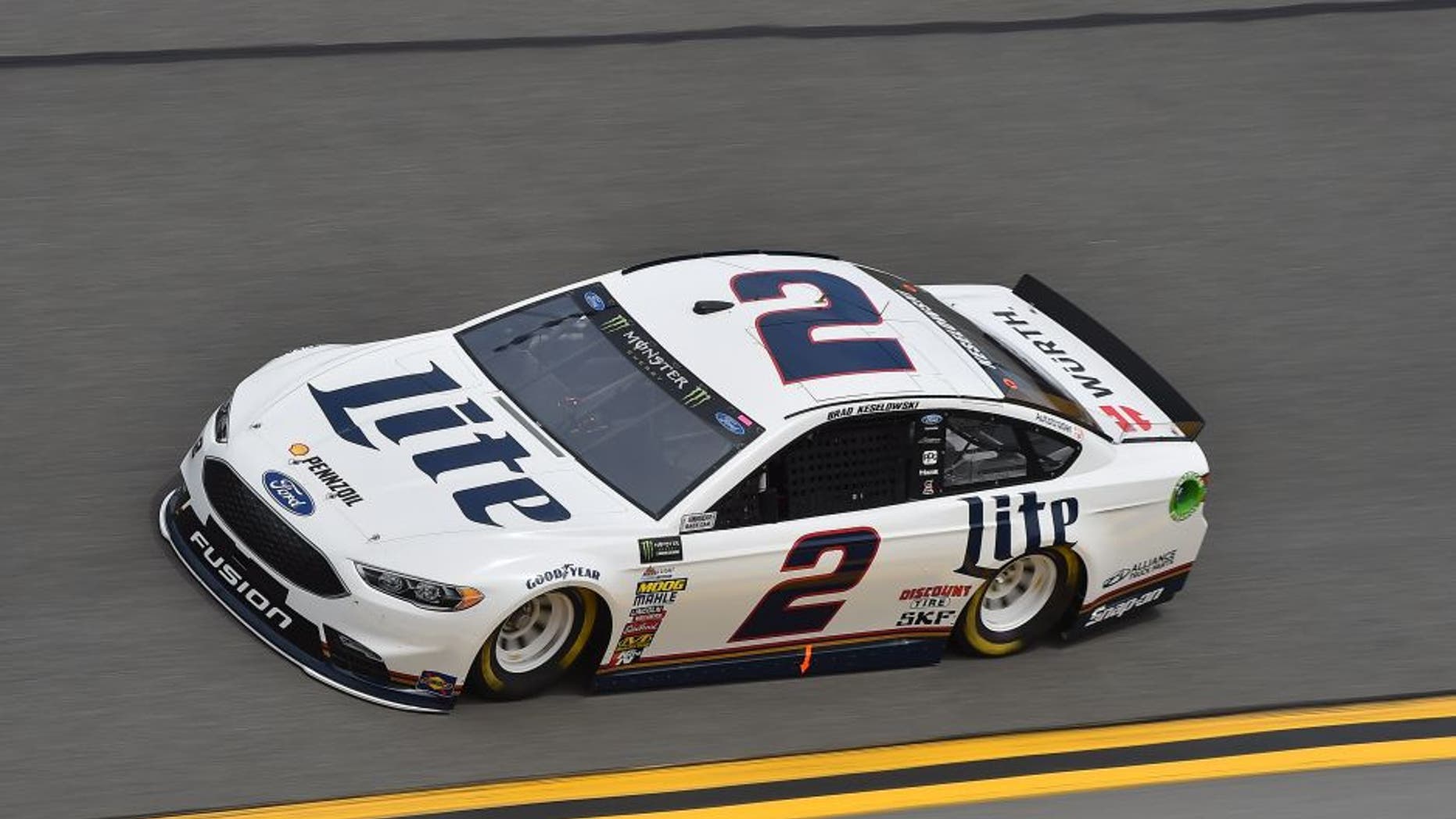 Feb 18, 2017; Daytona Beach, FL, USA; NASCAR Cup Series driver Brad Keselowski (2) during practice for the Daytona 500 at Daytona International Speedway. Mandatory Credit: Jasen Vinlove-USA TODAY Sports