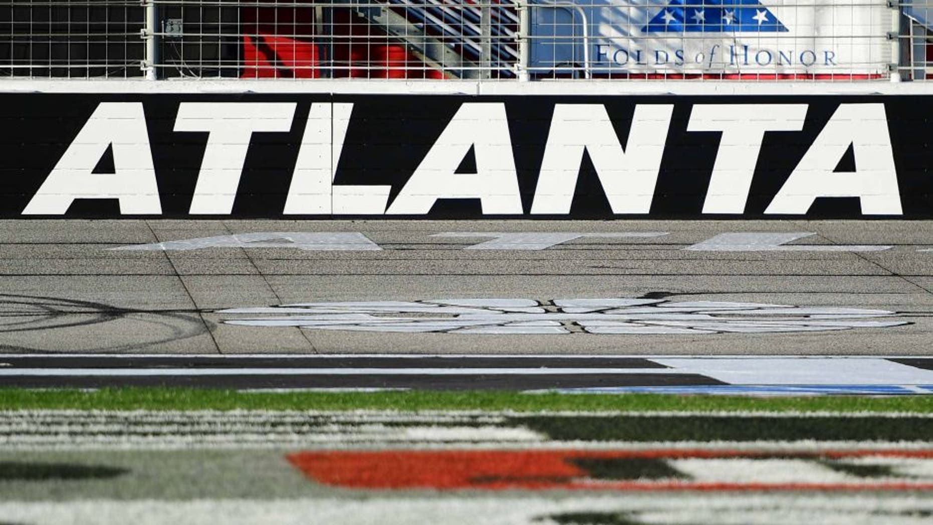 Mar 3, 2017; Hampton, GA, USA; View of the track during qualifying for the Folds of Honor QuikTrip 500 at Atlanta Motor Speedway. Mandatory Credit: Shanna Lockwood-USA TODAY Sports