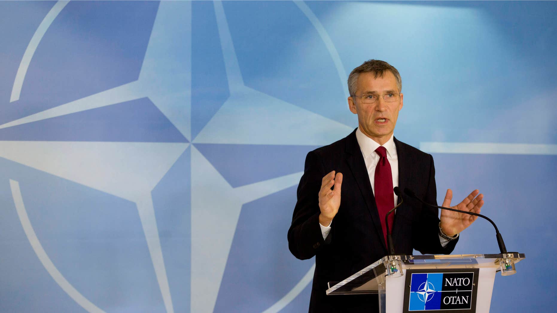 Feb. 5, 2015: NATO Secretary General Jens Stoltenberg speaks during a media conference at NATO headquarters in Brussels.