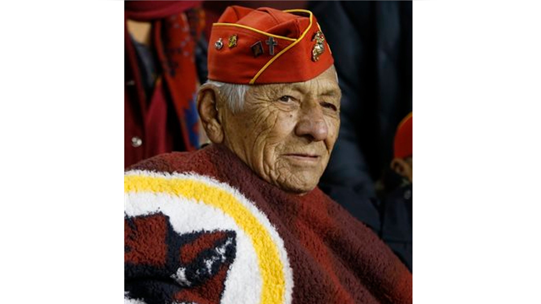 Nov. 25, 2013: Roy Hawthorne, a member of the famed Navajo Nation Code Talkers, watches a football game between the Washington Redskins and San Francisco 49ers in Landover, Md.