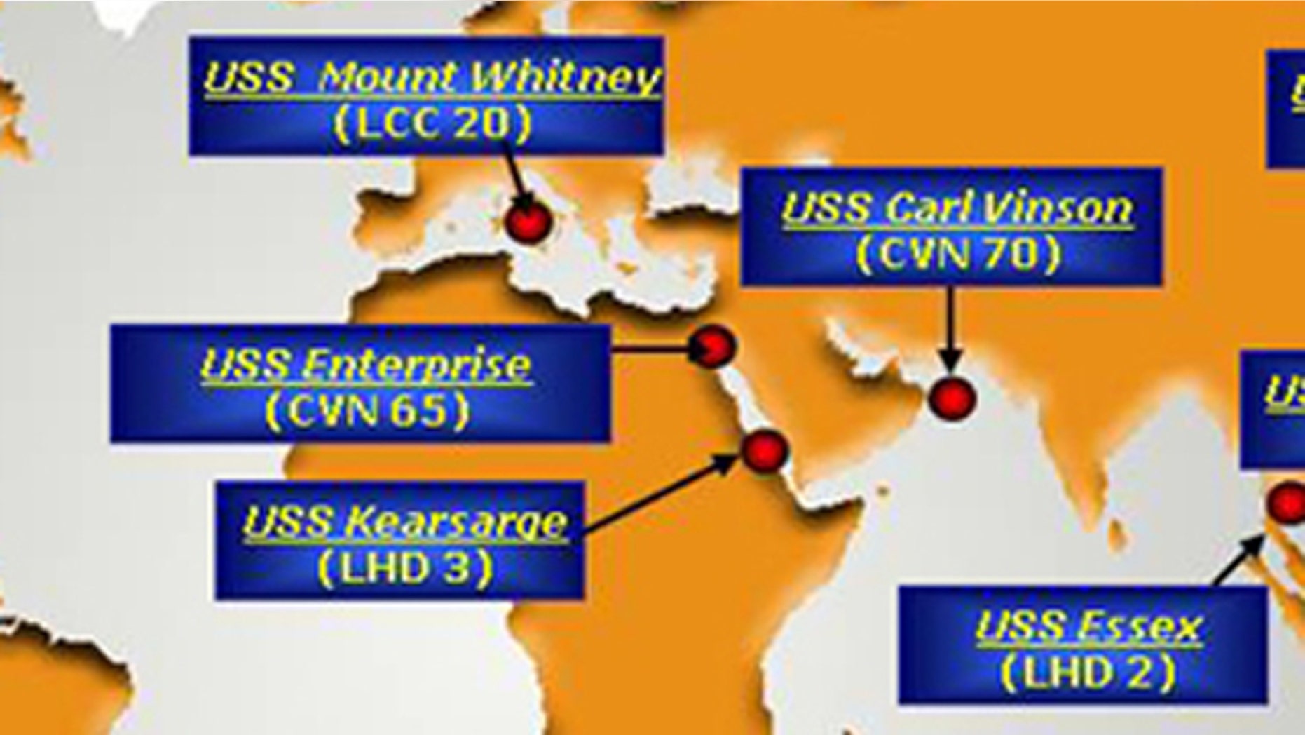 Shown here are the positions of key U.S. Navy ships on Feb. 28.