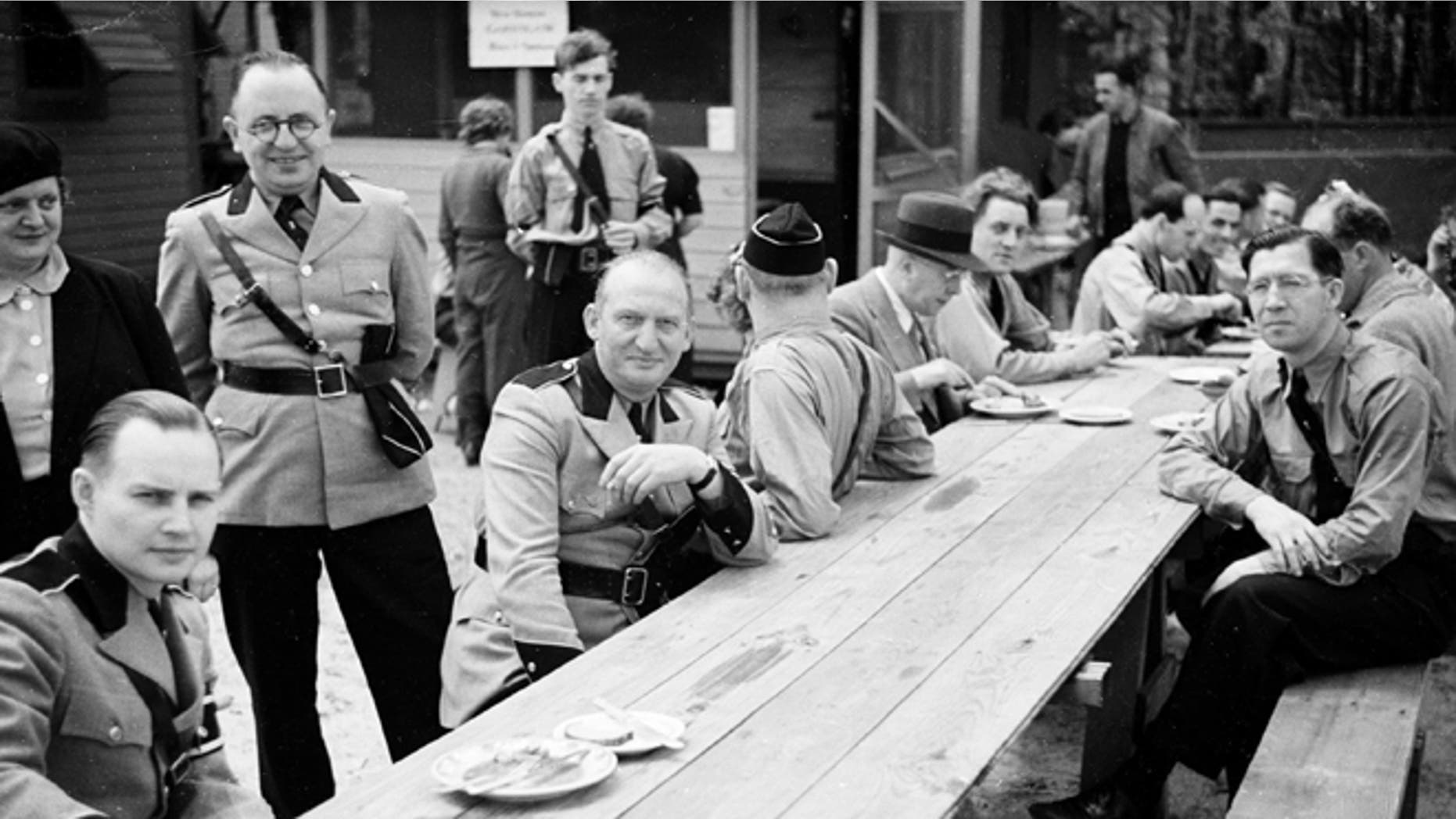 Members of the German American Bund pose for a photo at Camp Siegfried, in Yaphank, N.Y., in 1938.