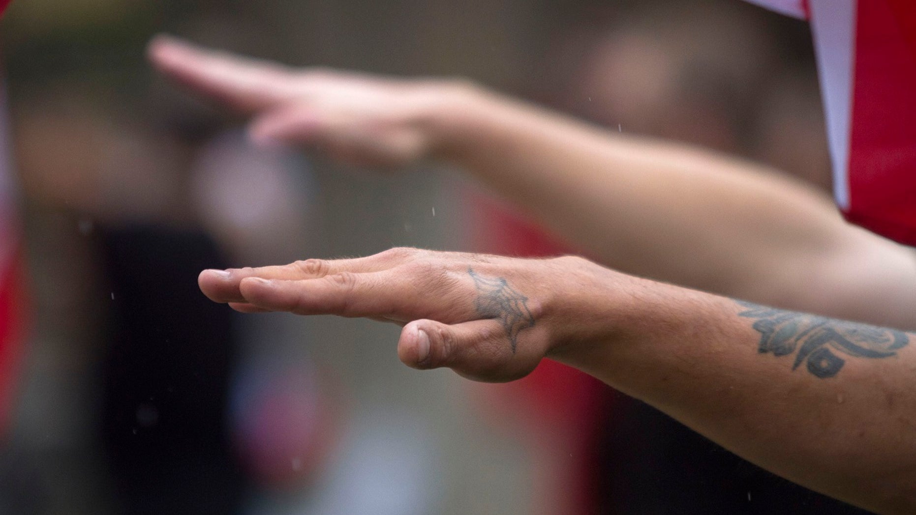Members of a white supremacy group give the fascist salute during a gathering in West Allis, Wis., Sept. 3, 2011.