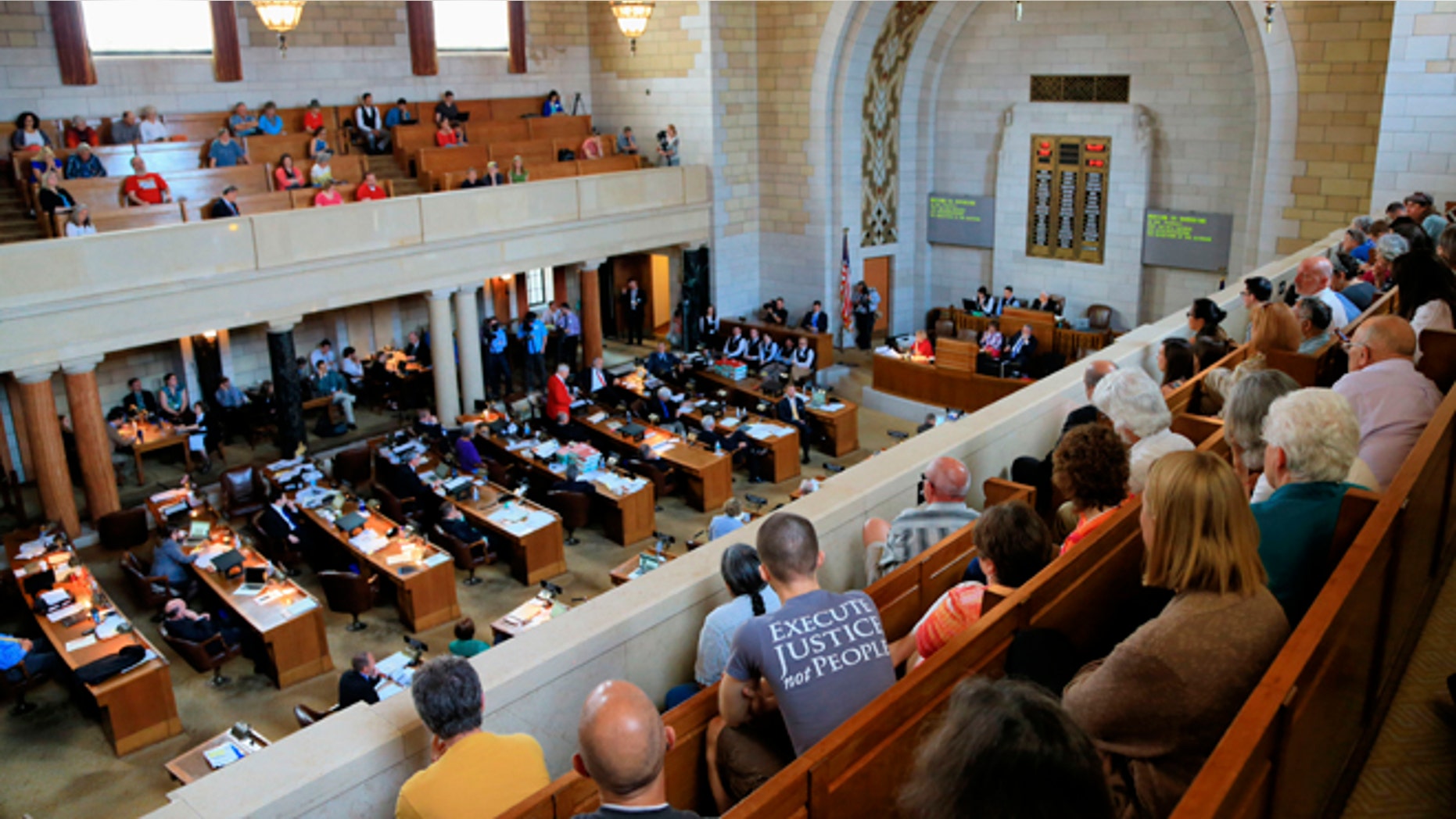 May 27, 2015: Nebraska lawmakers debate in Lincoln, Neb., whether to override a veto of a death penalty repeal bill.