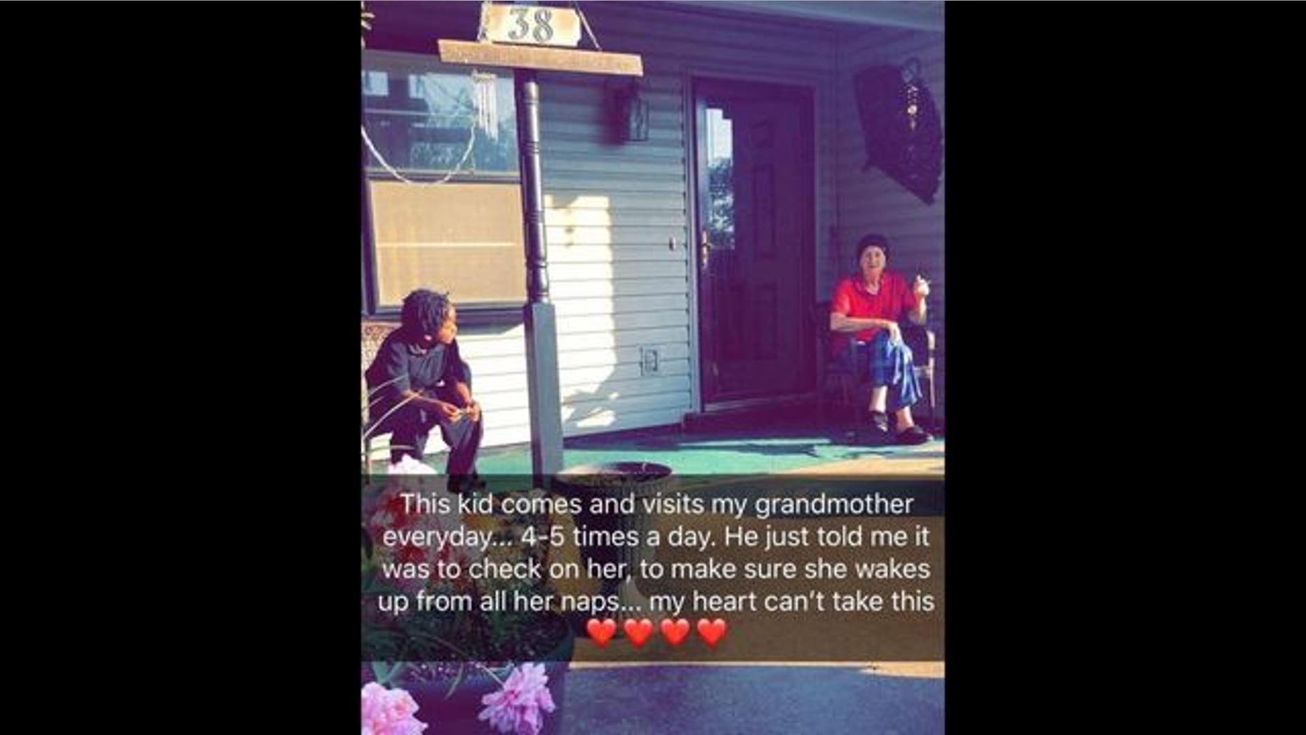 Caleb, whose last name was not revealed, checks in on his neighbor, who is said to be battling two different forms of cancer, several times each day.