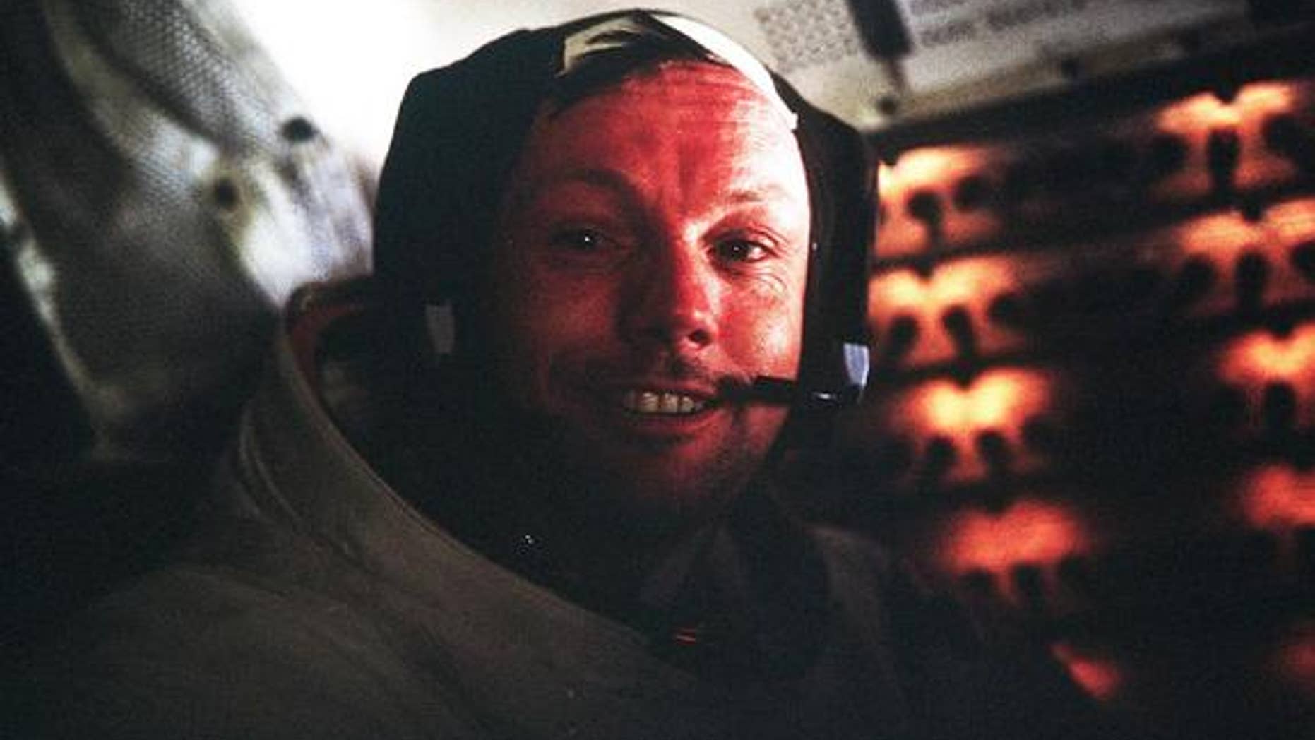 Astronaut Neil A. Armstrong, Apollo 11 Commander, inside the Lunar Module as it rests on the lunar surface after completion of his historic moonwalk in July 1969.