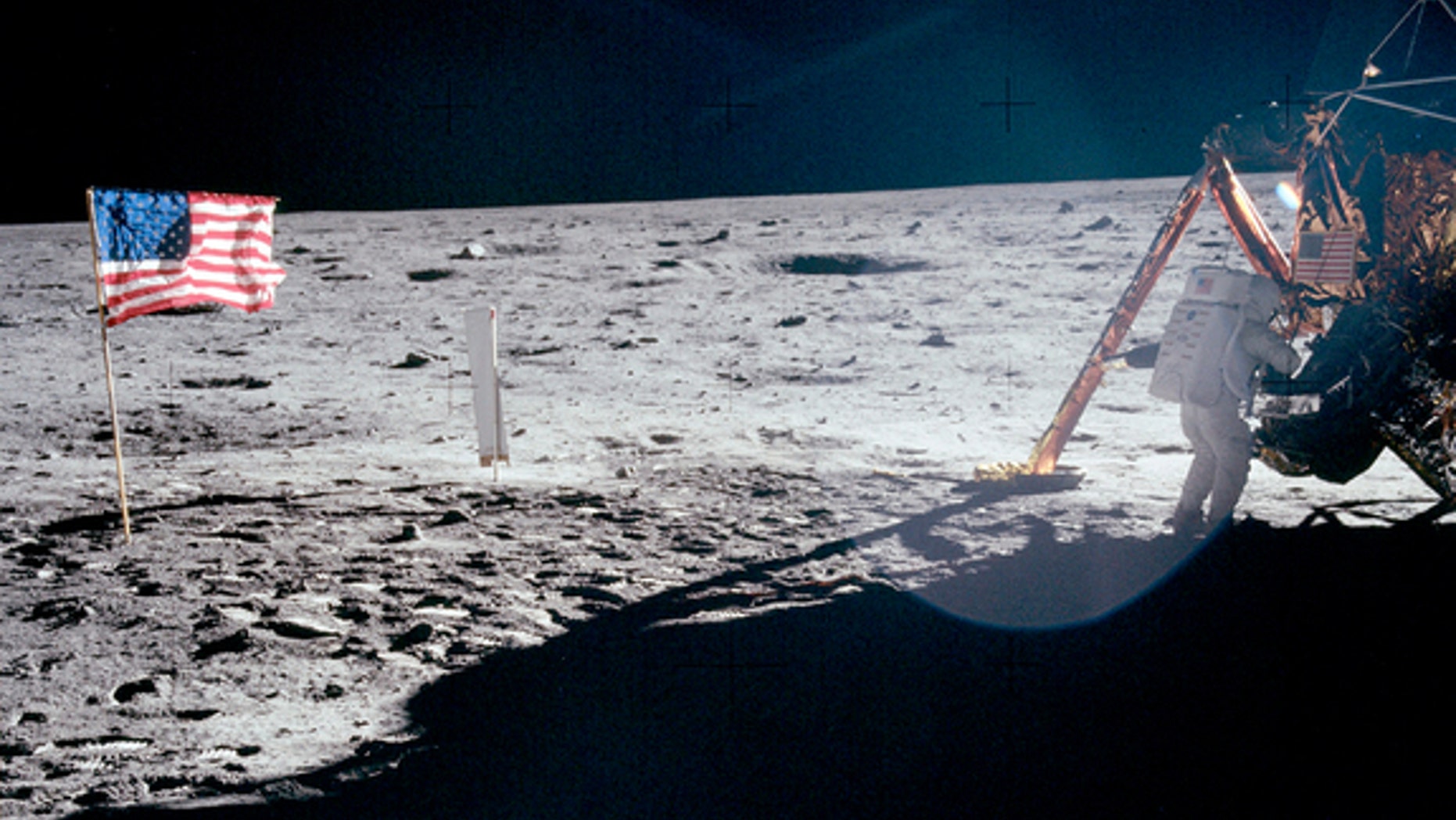 The only full-body photograph of Neil Armstrong on the moon shows him working at the Apollo 11 lunar module "Eagle" on July 20, 1969. The first man to set foot on the lunar surface was inadvertently captured on film by Buzz Aldrin, who was task