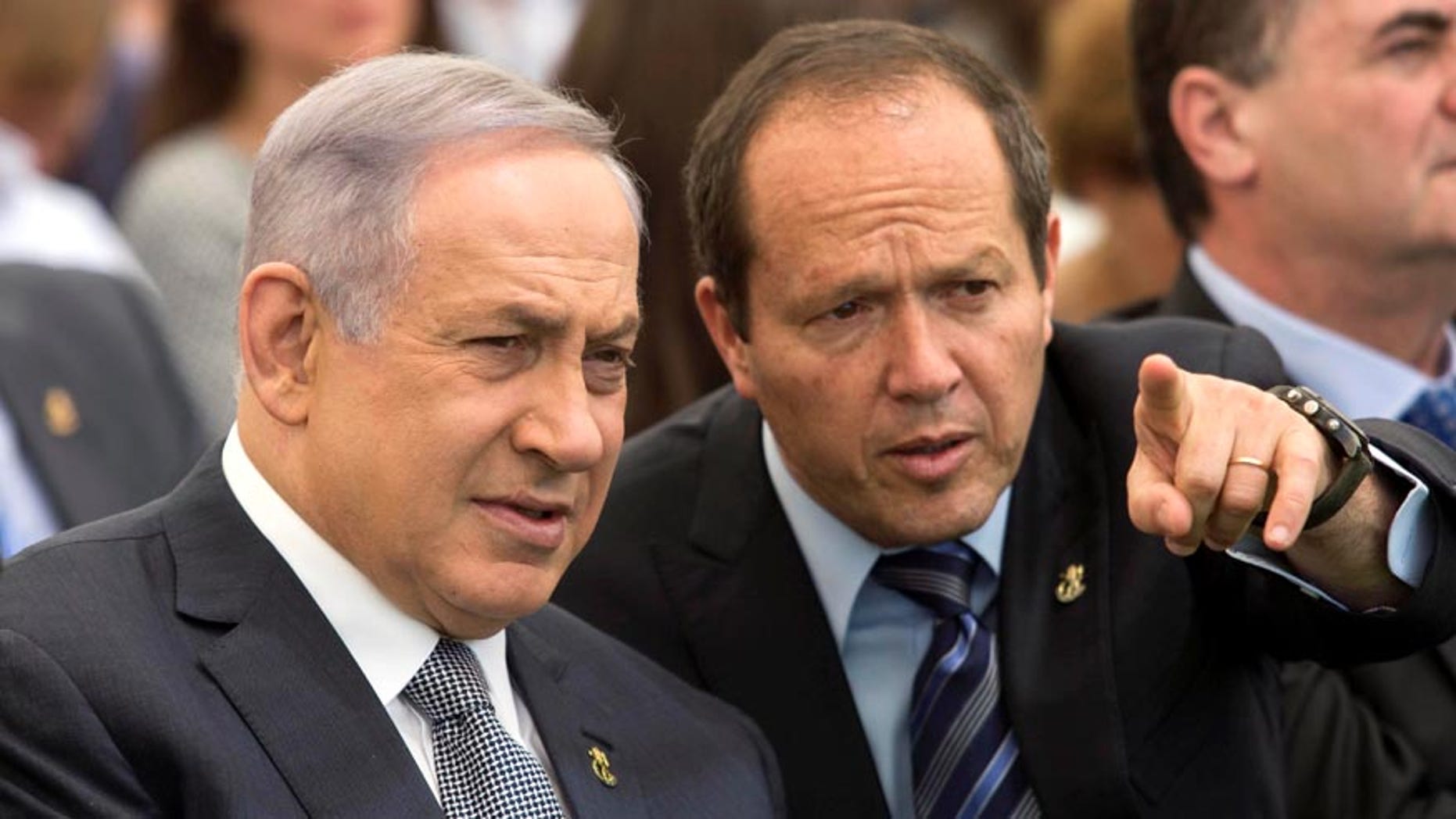 June 2, 2016: Israeli Prime Minister Benjamin Netanyahu and Jerusalem Mayor Nir Barkat during a special Cabinet meeting to mark Jerusalem Day in Ein Lavan spring located in the outskirts of Jerusalem.
