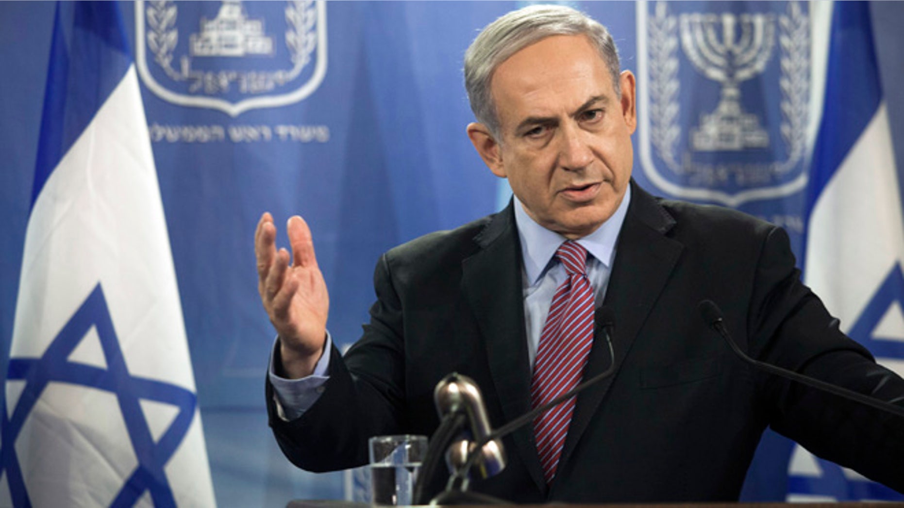 July 22, 2014: Israeli Prime Minister Benjamin Netanyahu speaks during a joint news conference with United Nations Secretary-General Ban Ki-moon, in Tel Aviv, Israel.