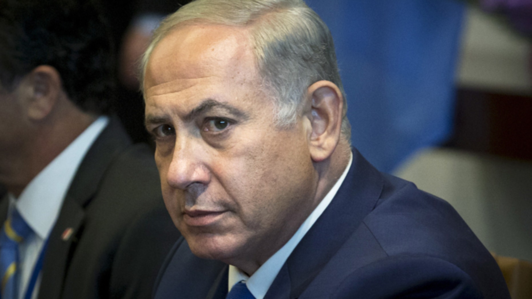Israeli Prime Minister Benjamin Netanyahu sits to meet with U.N. Secretary-General Ban Ki-moon during the United Nations General Assembly at the United Nations in Manhattan, New York, October 1, 2015. REUTERS/Andrew Kelly - RTS2NYR