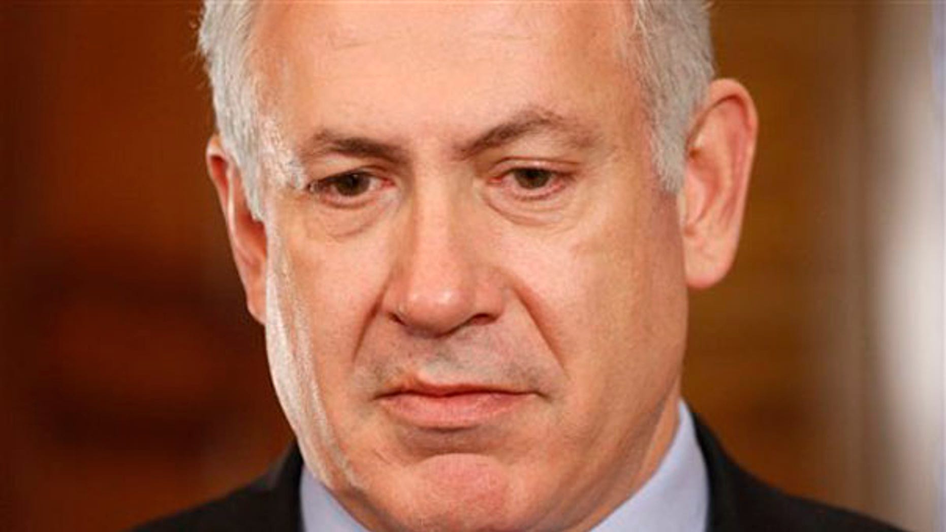 Israeli Prime Minister Benjamin Netanyahu speaks to the media after a meeting with Canadian Prime Minister Stephen Harper in Ottawa May 31. (AP Photo)