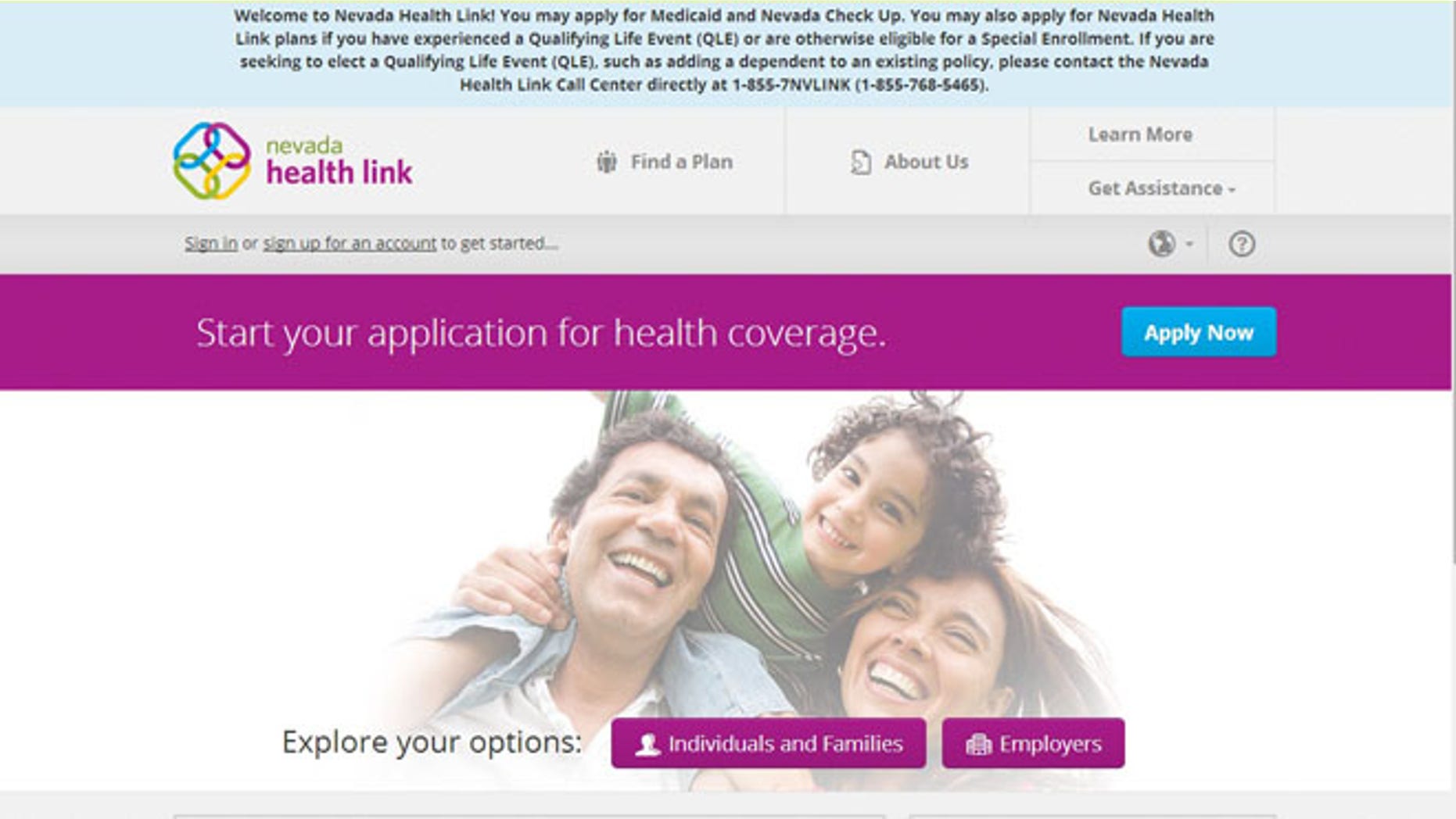 Nevada ObamaCare exchange. www.nevadahealthlink.com