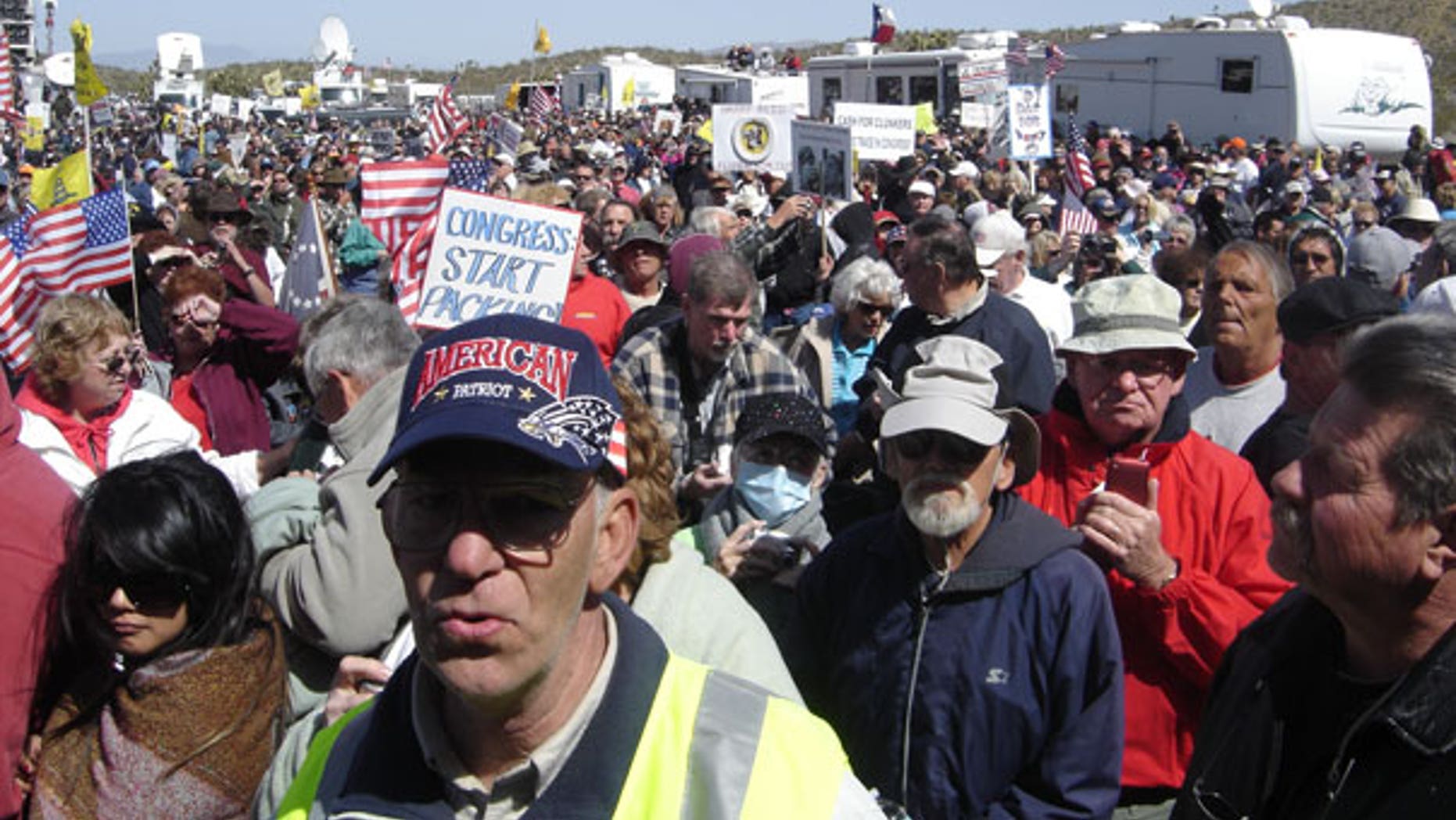 March 27: An estimated 9,000 Tea Party activists rallied in Searchlight, Nev., hometown of Senate Majority Leader Harry Reid, as the movement's 'Tea Party Express' kicked off its 42-city, cross country rally. (FoxNews.com)