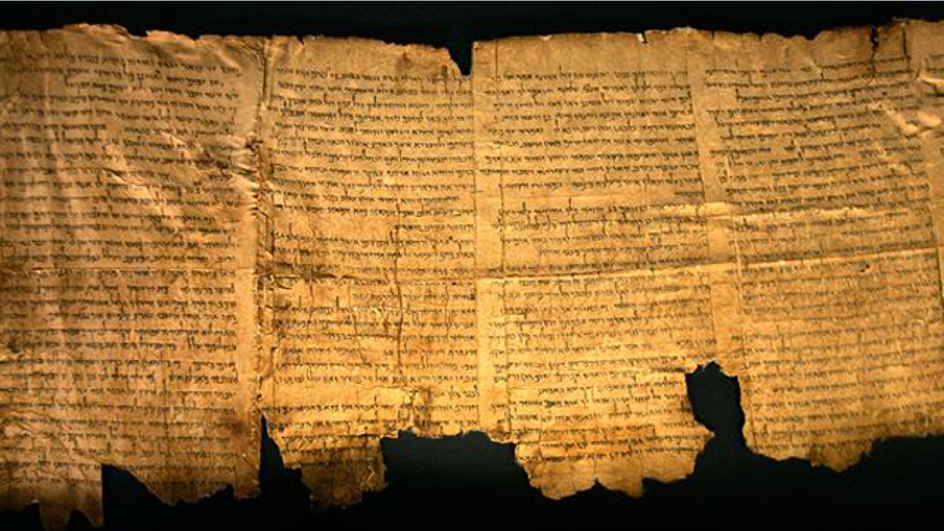 Sections of the Dead Sea Scrolls on display at the Israel Museum in Jerusalem in 2008.