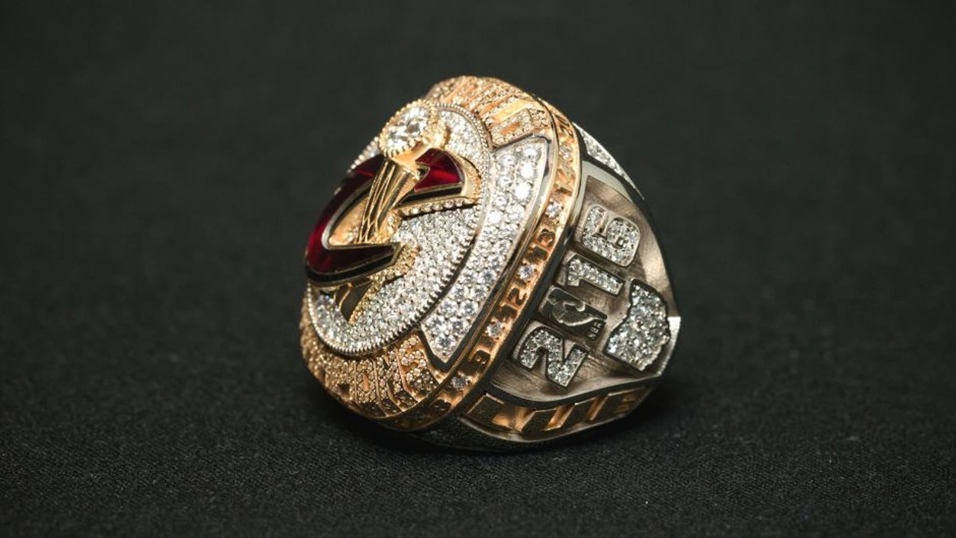 CLEVELAND, OH - OCTOBER 25: Ring of the 2016 NBA Champions, Cleveland Cavaliers prior to the game against the New York Knicks on October 25, 2016 at at Quicken Loans Arena in Cleveland, Ohio. NOTE TO USER: User expressly acknowledges and agrees that, by downloading and/or using this Photograph, user is consenting to the terms and conditions of the Getty Images License Agreement. Mandatory Copyright Notice: Copyright 2016 NBAE (Photo by Nathaniel S. Butler/NBAE via Getty Images)