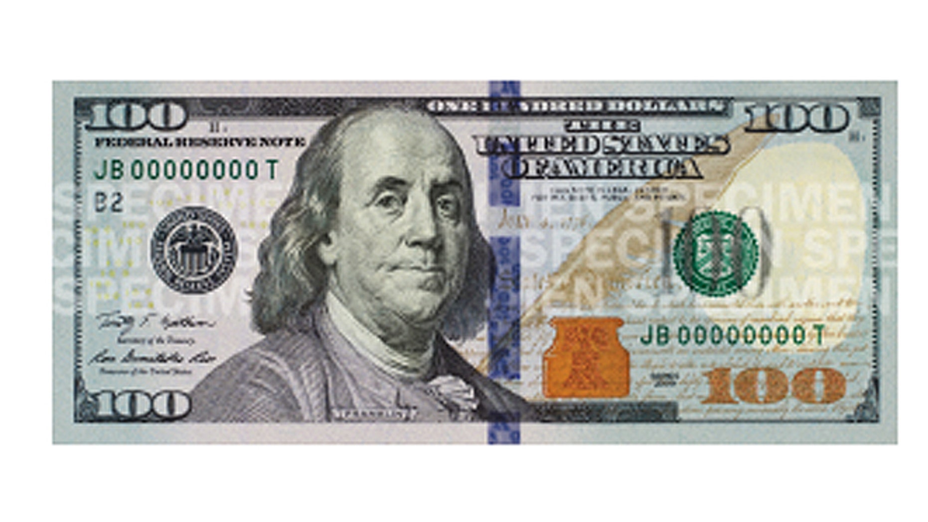 The new $100 bill, seen above, is the latest denomination of U.S. currency to be redesigned and is scheduled to be in circulation beginning on Oct. 8. (U.S. Treasury)