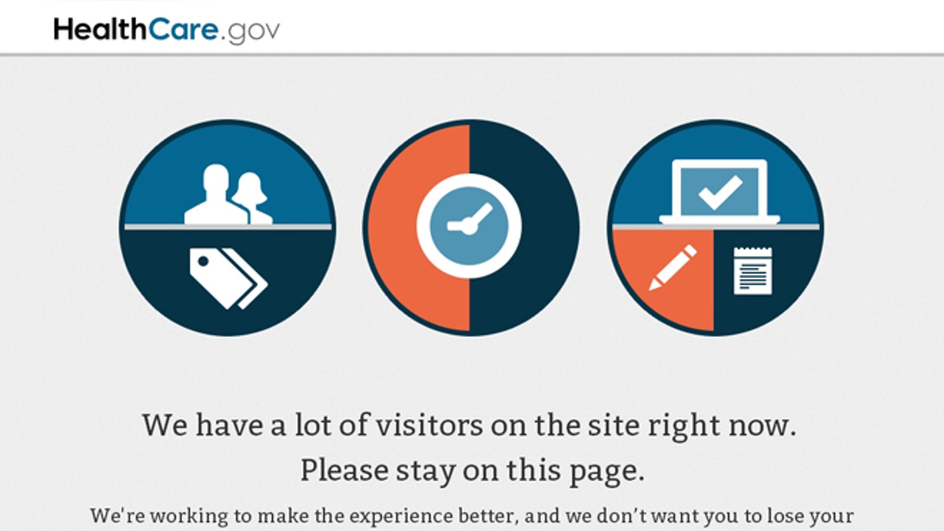 This error screen was showing up on Oct. 2, 2013 at the healthcare.gov site.