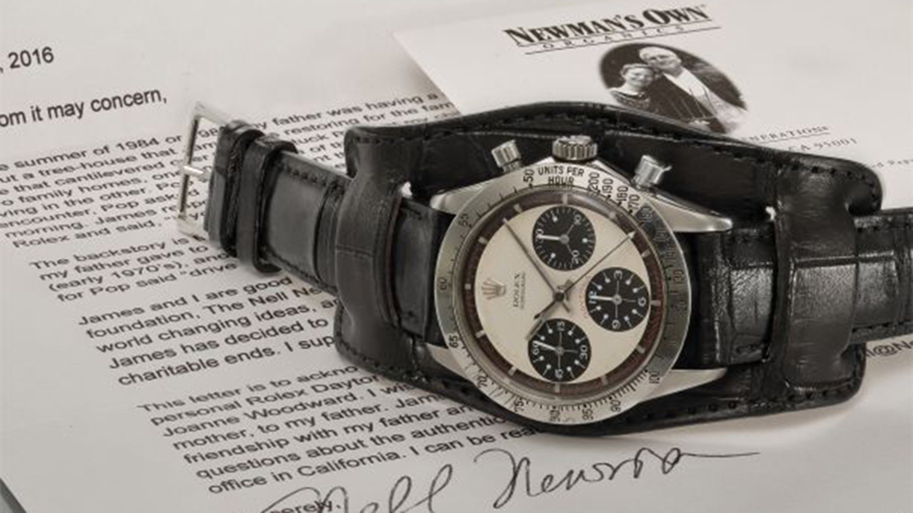 The stainless steel watch features a crocodile strap and can be seen in countless photos of Newman.