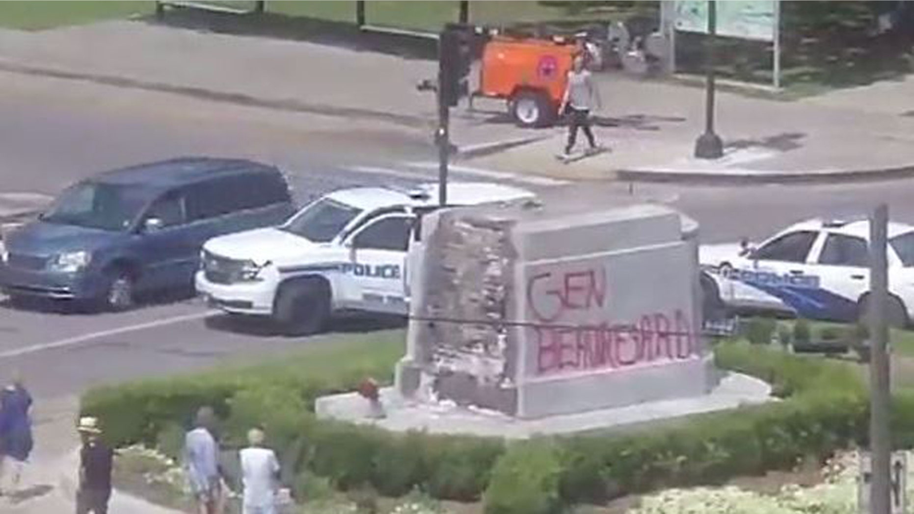 The remainder of the P.G.T. Beauregard monument was painted with red spray paint.