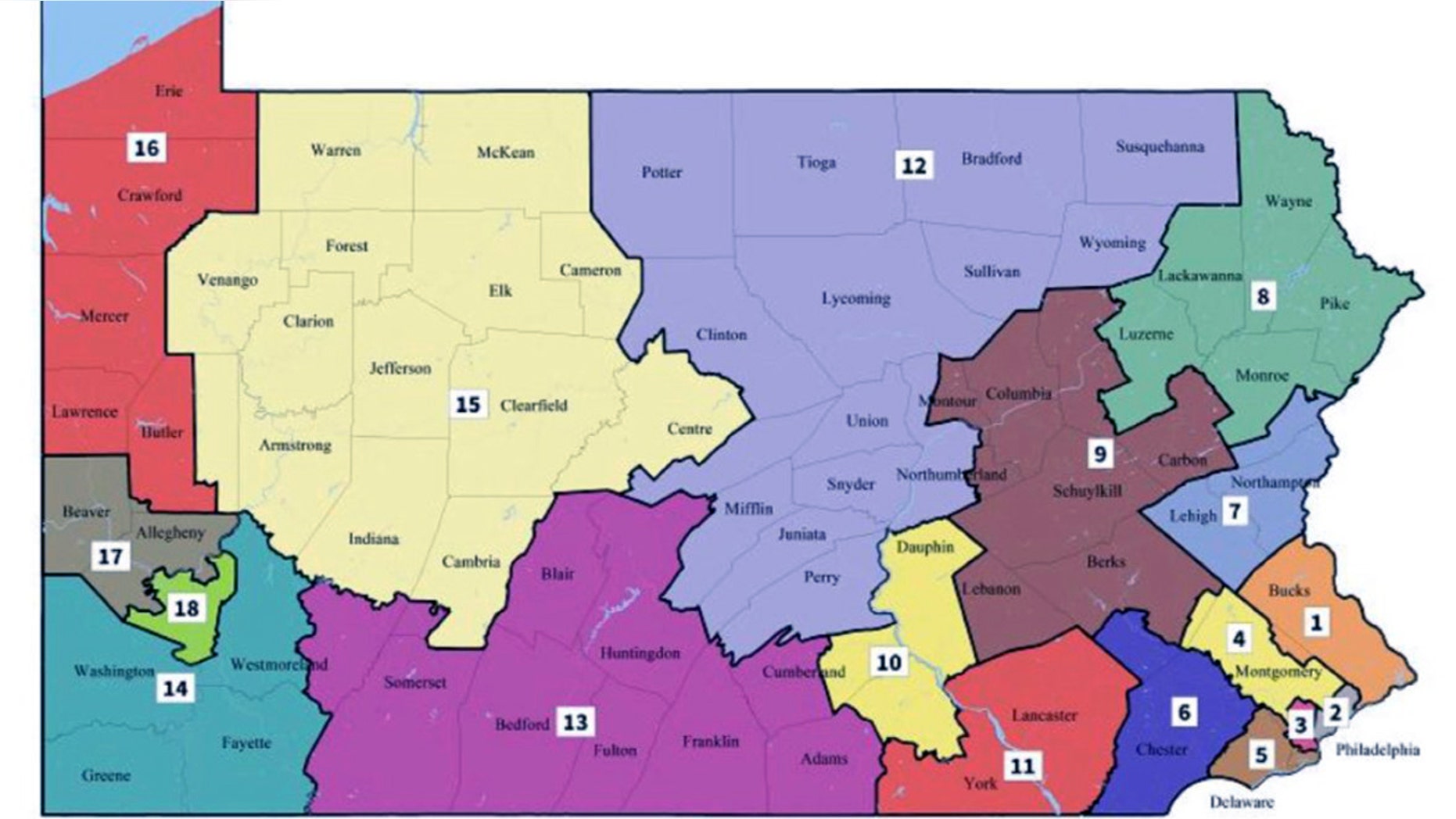 The new Pennsylvania congressional district map that will be used in November's midterm election