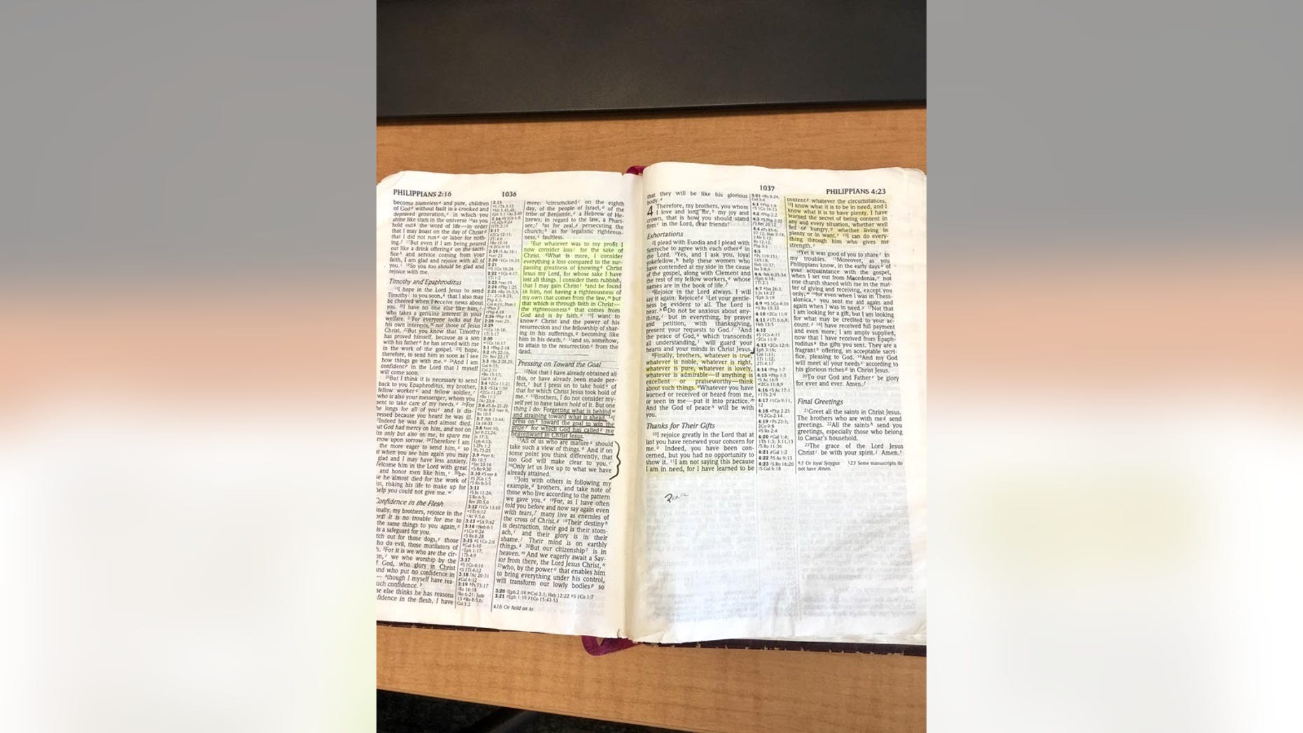 The Bible on the desk of Maj. Steve Lewis.